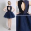 Schöne Marineblau Cocktailkleider 2017 Ballkleid Kristall Perlenstickerei Rundhalsausschnitt Rückenfreies Kurze Festliche Kleider