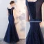 Chic / Beautiful Navy Blue Evening Dresses  2017 Trumpet / Mermaid Lace Flower Scoop Neck Sleeveless Ankle Length Formal Dresses