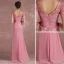 Chic / Belle Rose Bonbon Robe De Mère De Mariée 2018 Trompette / Sirène En Dentelle Fleur Encolure Dégagée Dos Nu Manches Courtes Longue Robe Pour Mariage