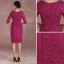 Chic / Beautiful Fuchsia Mother Of The Bride Dresses 2018 Lace Bow Scoop Neck 1/2 Sleeves Knee-Length Wedding Party Dresses