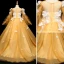Chic / Beautiful Yellow Flower Girl Dresses 2017 A-Line / Princess Appliques Scoop Neck Long Sleeve Sweep Train Wedding Party Dresses