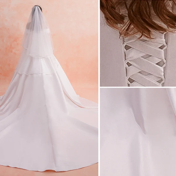 Simple Ivoire Robe De Mariée 2019 Princesse De l'épaule Manches Courtes Dos Nu Cathedral Train