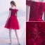Chic / Belle Bordeaux Robe De Fete 2019 Princesse De l'épaule Perlage En Dentelle Fleur Manches Courtes Dos Nu Ceinture Mi-Longues Robe De Ceremonie