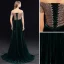 Schöne Dunkelgrün Abendkleider 2019 A Linie Off Shoulder Pailletten Wildleder Kurze Ärmel Rückenfreies Sweep / Pinsel Zug Festliche Kleider