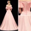 Modest / Simple Pearl Pink Evening Dresses  2019 A-Line / Princess Off-The-Shoulder Sash Short Sleeve Backless Sweep Train Formal Dresses