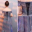 Modern / Fashion Starry Sky Purple Evening Dresses  2019 A-Line / Princess Off-The-Shoulder Glitter Polyester Sash Short Sleeve Backless Floor-Length / Long Formal Dresses
