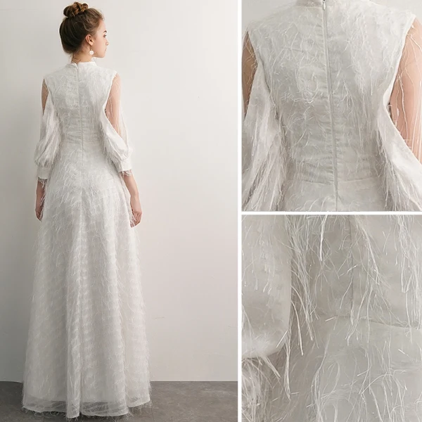 Élégant Ivoire Robe De Soirée 2019 Princesse Encolure Dégagée Gland 3/4 Manches Longue Robe De Ceremonie