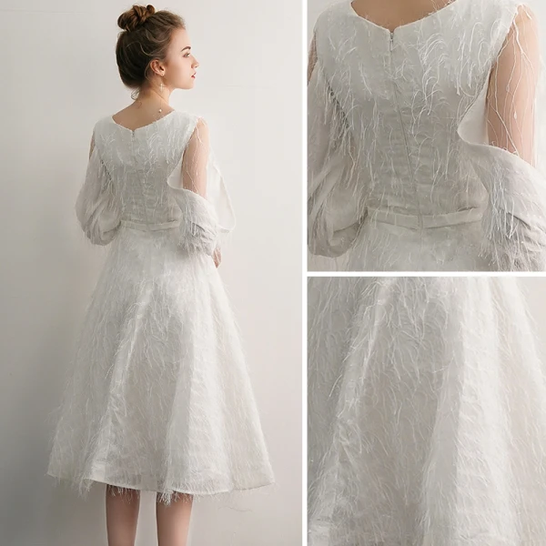 Elegant Ivory Homecoming Graduation Dresses 2019 A-Line / Princess Scoop Neck Tassel 3/4 Sleeve Tea-length Formal Dresses
