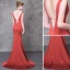 Luxury / Gorgeous Orange Evening Dresses  2018 Trumpet / Mermaid Beading Crystal Pearl High Neck Backless Sleeveless Sweep Train Formal Dresses