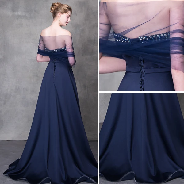 Elegant Mørk Marineblå Selskapskjoler 2018 Prinsesse Krystall Rhinestone Sash Kjæreste Ryggløse Uten Ermer Feie Tog Formelle Kjoler