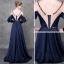 Elegante Abendkleider 2018 A Linie Kristall Stoffgürtel Rundhalsausschnitt Rückenfreies Lange Ärmel Lange Festliche Kleider