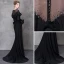 Élégant Noir Robe De Soirée 2018 Trompette / Sirène Cristal Faux Diamant Ceinture Encolure Dégagée Manches Longues Train De Balayage Robe De Ceremonie