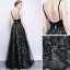 Chic / Beautiful Black Prom Dresses 2017 A-Line / Princess Metal Sash Embroidered V-Neck Backless Sleeveless Floor-Length / Long Formal Dresses