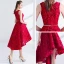 Chic / Belle Rouge Robe De Cocktail 2017 Princesse Métal Ceinture Brodé Encolure Dégagée Sans Manches Asymétrique Robe De Ceremonie