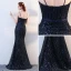Luxe Bleu Marine Robe De Soirée 2017 Trompette / Sirène Paillettes Perlage Bretelles Spaghetti Dos Nu Sans Manches Longue Robe De Ceremonie
