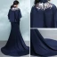 Elegant Navy Blue Evening Dresses  2018 Trumpet / Mermaid Lace Flower Pierced High Neck Short Sleeve Court Train Formal Dresses