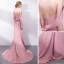 Eleganta Candy Rosa Aftonklänningar 2018 Trumpet / Sjöjungfru Rosett Hållare Halterneck Ärmlös Svep Tåg Formella Klänningar
