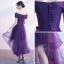 Schöne Violett Cocktailkleider 2017 A Linie Schleife Applikationen Kristall Off Shoulder Rückenfreies Asymmetrisch Festliche Kleider