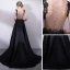 Elegant Black Evening Dresses  2018 A-Line / Princess Lace V-Neck Sleeveless Court Train Formal Dresses