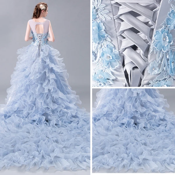 Stunning Prom Dresses 2018 A-Line / Princess Lace Appliques Pearl Scoop Neck Backless Sleeveless Royal Train Formal Dresses