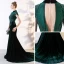Chic / Beautiful Dark Green Evening Dresses  2018 Trumpet / Mermaid Lace Appliques Beading Crystal Scoop Neck Backless Short Sleeve Court Train Formal Dresses