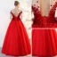 Schöne Rot Ballkleider 2018 Ballkleid Mit Spitze Applikationen Pailletten Rundhalsausschnitt Rückenfreies Lange Ärmel Lange Festliche Kleider