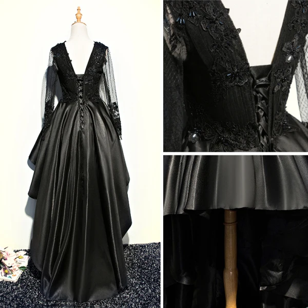 Chic / Belle Noir Robe De Cocktail 2017 Princesse En Dentelle Cristal Perlage V-Cou Dos Nu Asymétrique Robe De Ceremonie