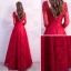 Chic / Belle Rouge Robe De Bal 2018 Princesse En Dentelle Fleur Perlage Cristal Paillettes Encolure Dégagée Dos Nu Manches Longues Longueur Cheville Robe De Ceremonie