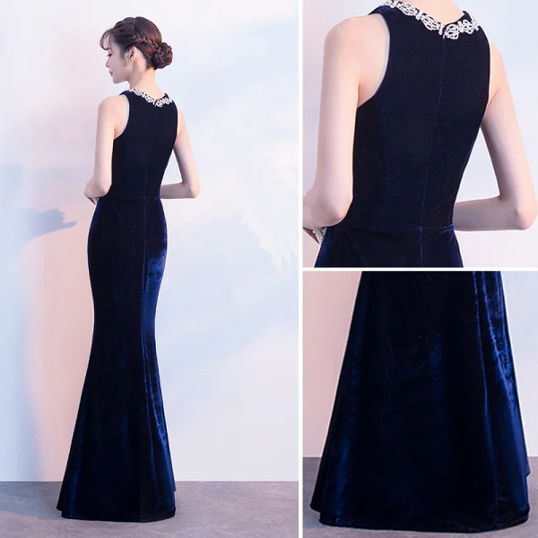 Sexy Navy Blue Evening Dresses 2018 Trumpet / Mermaid Rhinestone Scoop Neck Sleeveless Floor-Length / Long Formal Dresses