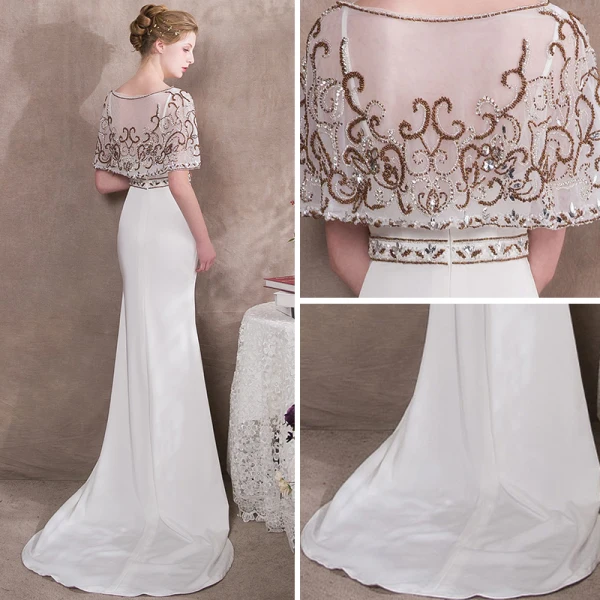 Elegant Ivory Evening Dresses  2018 Trumpet / Mermaid Beading Scoop Neck Sleeveless Court Train Formal Dresses