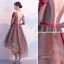 Modern / Fashion Burgundy Cocktail Dresses 2019 A-Line / Princess V-Neck Appliques Bow 1/2 Sleeves Backless Asymmetrical Formal Dresses