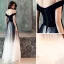 Elegante Farbverlauf Schwarz Ballkleider 2019 A Linie Off Shoulder Kurze Ärmel Rückenfreies Lange Festliche Kleider