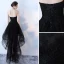 Charmant Schwarz Cocktailkleider 2019 A Linie Bandeau Spitze Blumen Ärmellos Rückenfreies Asymmetrisch Festliche Kleider