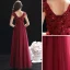 Chic / Beautiful Burgundy Evening Dresses  2019 A-Line / Princess V-Neck Beading Lace Flower Crystal Sleeveless Backless Floor-Length / Long Formal Dresses