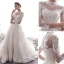 Elegant Ivory Wedding Dresses A-Line / Princess 2019 High Neck Beading Lace Flower 3/4 Sleeve Chapel Train