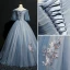 Elegant Prom Dresses 2018 Ball Gown Bow Embroidered Off-The-Shoulder Short Sleeve Floor-Length / Long Formal Dresses