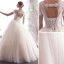 Élégant Champagne Robe De Mariée 2019 Princesse Encolure Dégagée Perlage En Dentelle Fleur Perle Paillettes Manches Courtes Dos Nu Longue