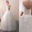 Charming Ivory Wedding Dresses 2019 A-Line / Princess Spaghetti Straps Beading Lace Flower Short Sleeve Backless Floor-Length / Long