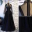 Elegant Vintage / Retro Black Prom Dresses 2019 A-Line / Princess High Neck Rhinestone Long Sleeve Floor-Length / Long Formal Dresses