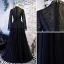 Elegant Vintage / Retro Black Prom Dresses 2019 A-Line / Princess Scoop Neck Lace Tassel Long Sleeve Floor-Length / Long Formal Dresses