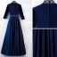 Elegante Königliches Blau Abendkleider 2019 A Linie Rundhalsausschnitt Perlenstickerei Kristall 3/4 Ärmel Lange Festliche Kleider