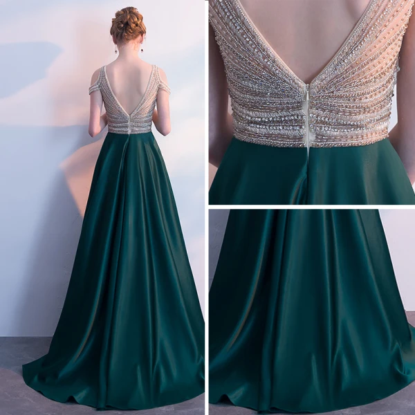 Luxury / Gorgeous Evening Dresses  2018 A-Line / Princess Crystal Beading Rhinestone V-Neck Strapless Backless Sleeveless Sweep Train Formal Dresses