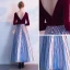 Chic / Belle Bordeaux Robe De Soirée 2018 Princesse Rayé V-Cou Manches Longues Longueur Cheville Robe De Ceremonie