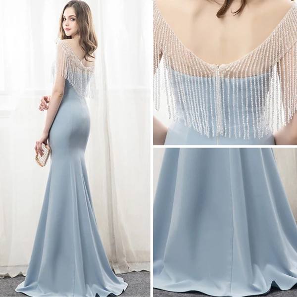 Chic / Beautiful Evening Dresses  2018 Trumpet / Mermaid Beading Tassel V-Neck Backless Short Sleeve Floor-Length / Long Formal Dresses