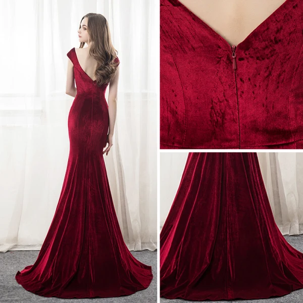 Chic / Beautiful Burgundy Evening Dresses 2018 Trumpet / Mermaid V-Neck Backless Court Train Formal Dresses