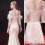 Élégant Champagne Robe De Soirée 2018 Trompette / Sirène Paillettes Plumes Gland Encolure Dégagée Dos Nu 3/4 Manches Longueur Cheville Robe De Ceremonie