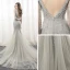 Luxury / Gorgeous Grey Evening Dresses  2018 Trumpet / Mermaid Beading Sequins V-Neck Backless Long Sleeve Chapel Train Formal Dresses