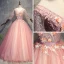 Chic / Beautiful Pearl Pink Prom Dresses 2018 Ball Gown Appliques Pearl Sash V-Neck Backless 3/4 Sleeve Floor-Length / Long Formal Dresses