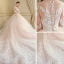 Moderne / Mode Robe De Mariée 2018 Robe Boule En Dentelle Appliques Brodé Paillettes Encolure Dégagée 3/4 Manches Royal Train Mariage
