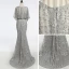 Chic / Beautiful Grey Evening Dresses  2018 Trumpet / Mermaid Beading Scoop Neck 1/2 Sleeves Sweep Train Formal Dresses